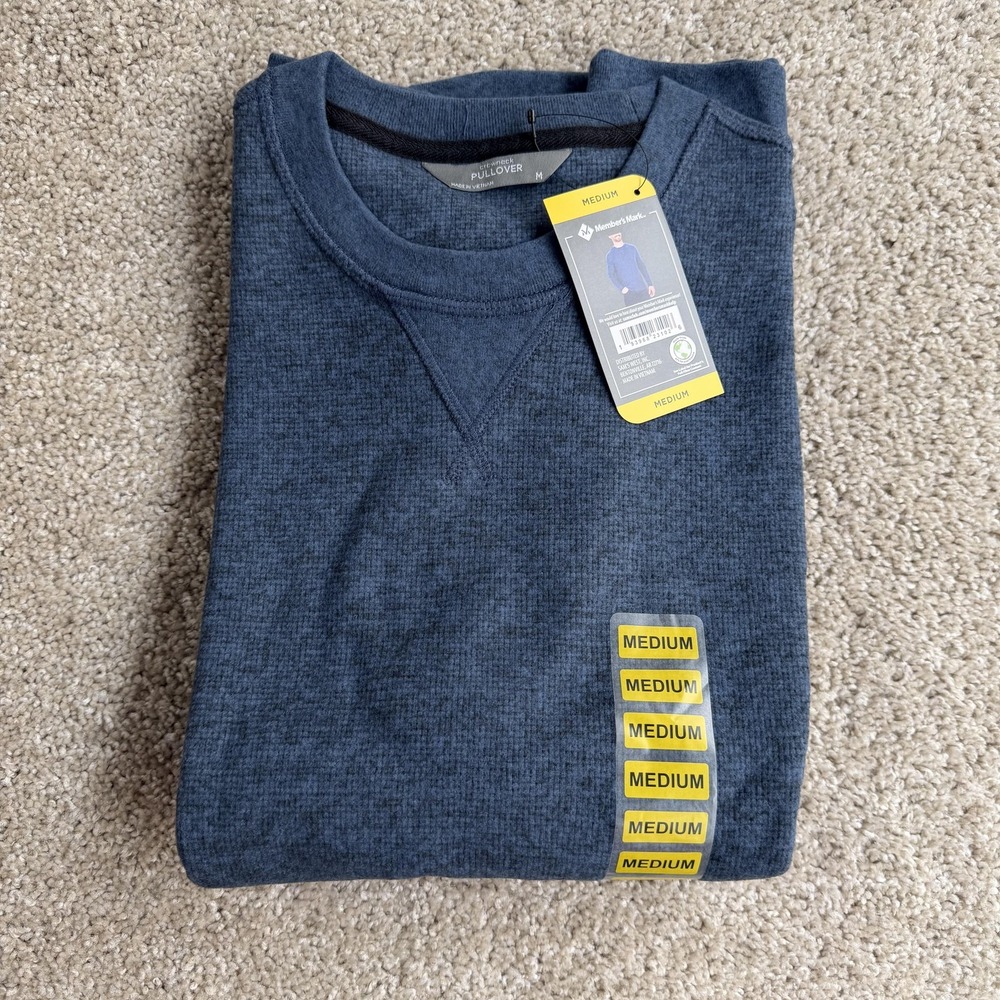 Member's Mark Sweater Mens Medium Blue Indigo Cotton Blend Crewneck Pullover